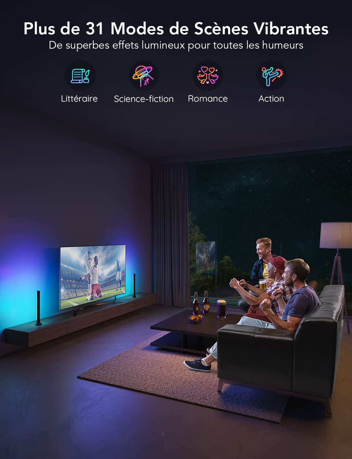 Govee Smart LED Light Bars, Retroilluminazione TV WiFi da 15 Pollici con Doppie Perla Luminosa, Barra Luminosa con Varie Opzioni Adatto a TV da 45-70 pollici, Funziona con Alexa e Google Assistant