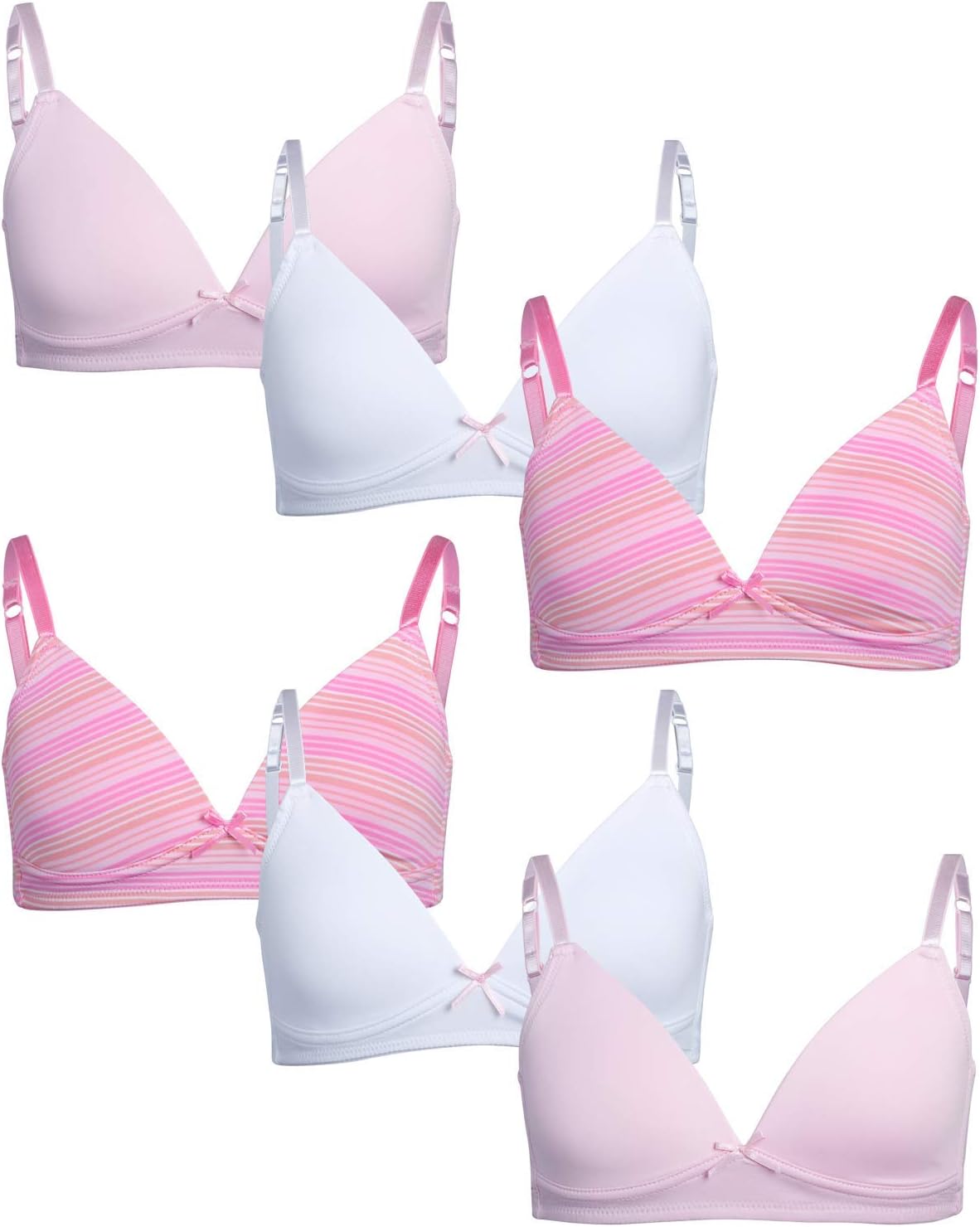 Girls' Training Bra - Soft A-Cup Microfiber Molded Bra with Satin Bow (6 Pack)