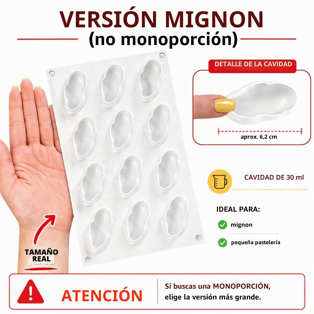 silikomart Molde de silicona Mignon Pistacho, 30 accesorios profesionales para cocina y pastelería con cortador ABS, 12 cavidades de 30 ml
