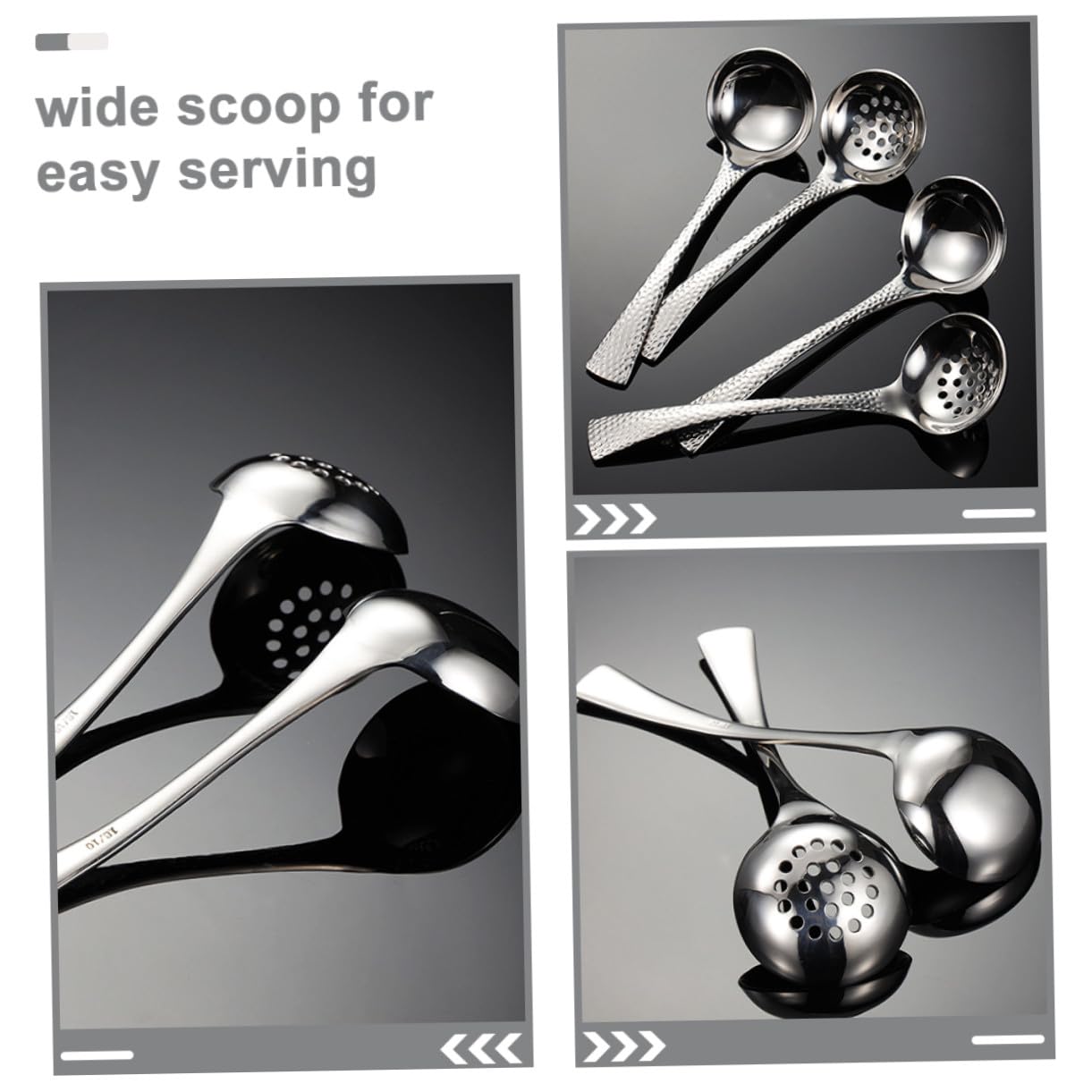 Cucharón de Sopa y Diseño Martillado de Acero Inoxidable 304 Mango Ergonómico 2 Piezas Fácil de Limpiar para Cocina y Restaurantes