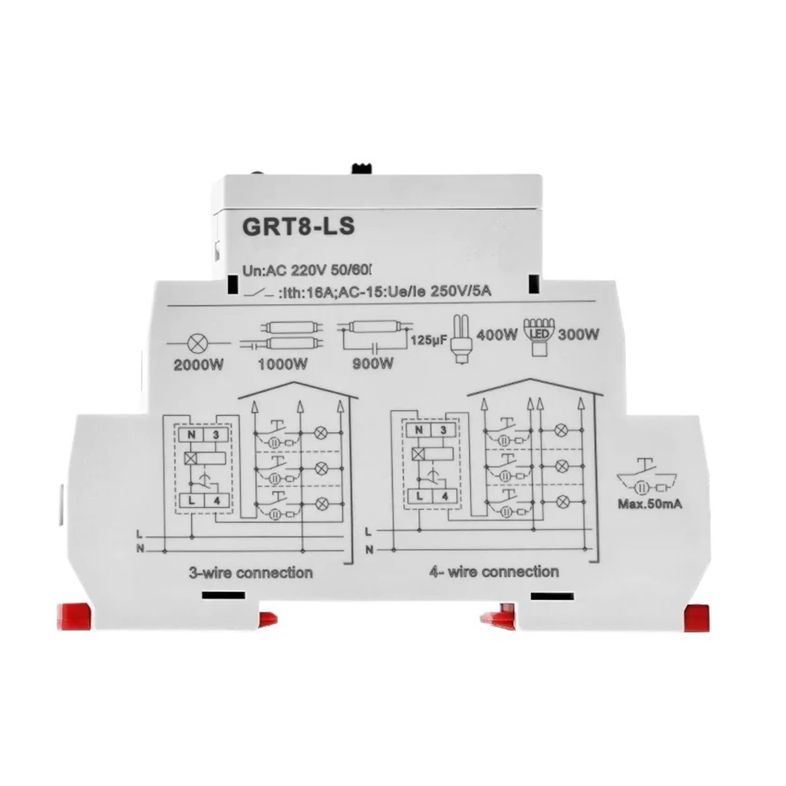 interrupteur à minuterie mécanique GRT8-LS/LM Interrupteur temporisé for escalier sur rail DIN, minuterie d'éclairage de couloir, 230 V CA, 16 A, relais de temporisation de 0,5 à 20 minutes(GRT8-LS AC