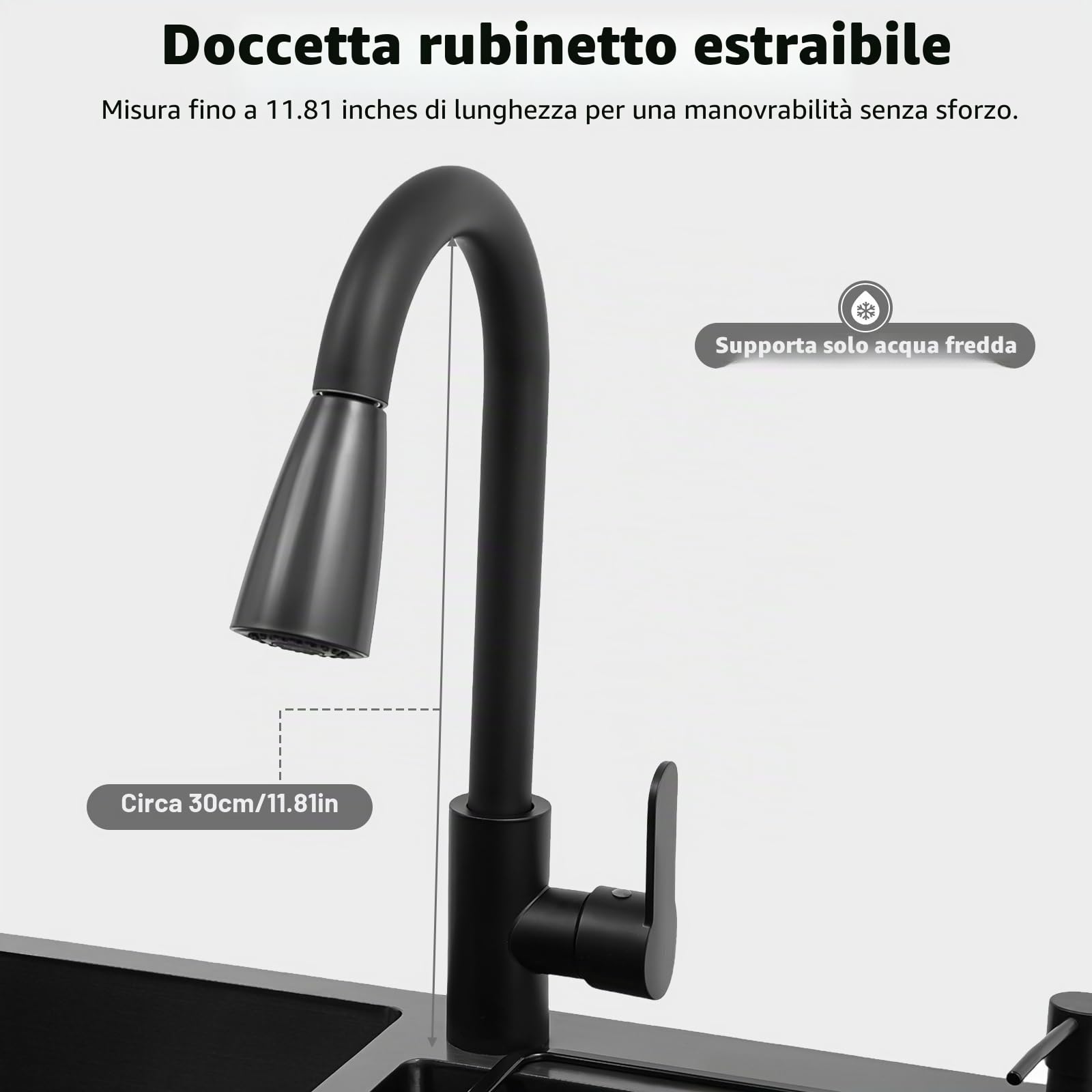 Lavello in acciaio INOX con sottolavello, 75 x 41 x 78 cm, indipendente, multifunzione, set con rubinetto estensibile, armadio, distributore di sapone e scola piatti per cucine e ristoranti