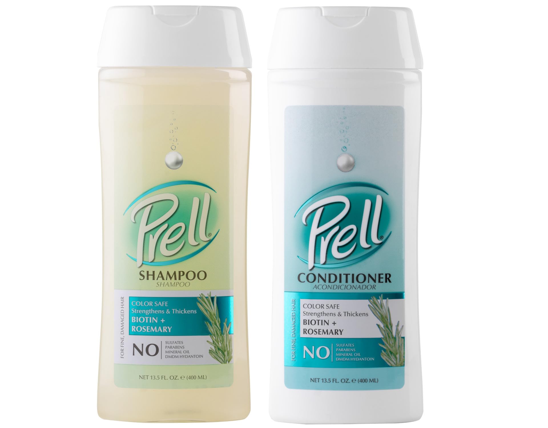 Prell Biotin & Rosemary Shampoo + Conditioner Set – Strengthens, Thickens & Revives Fine or Damaged Hair | Color-Safe Formula | 13.5 fl oz