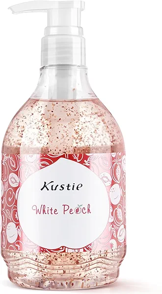 Kustie Peach Jam Body Wash with Real Peach Extract, Strawberry Seeds & Aloe – Gentle Exfoliating Shower Gel for Sensitive, Dry Skin – Deep Clean, Fruity Scent & Hydrating Formula, 19.6 fl oz