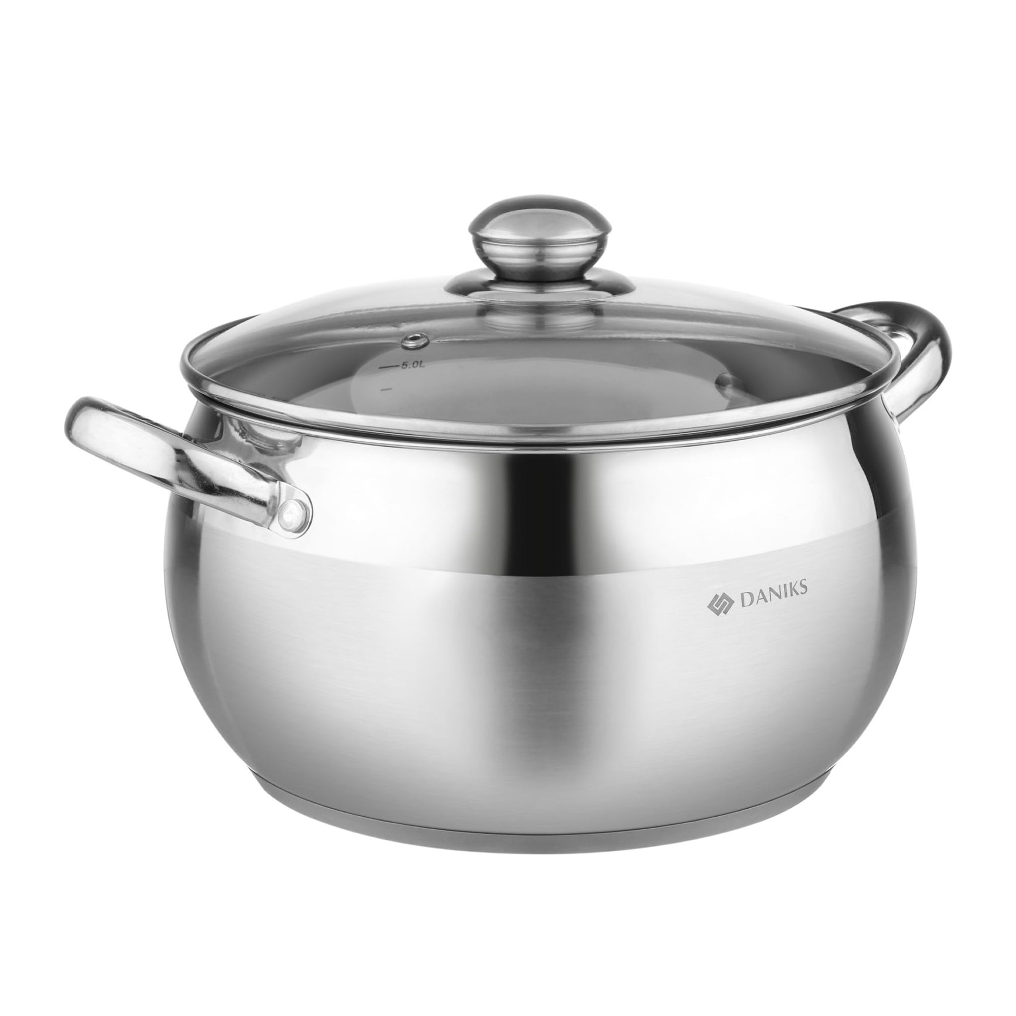Daniks Classic 6.5 Quart Stainless Steel Stock Pot with Glass Lid, Tri-Ply Bottom for Even Heating, Induction Compatible, Dishwasher Safe