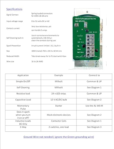 Miniatura 4 de ML-WS-R3 Interruptor basculante estilo decorador de encendido/apagado, blanco, bajo voltaje (12 V, 24 V, 48 V, milivoltio) CC o CA, 2 amperios, baja
