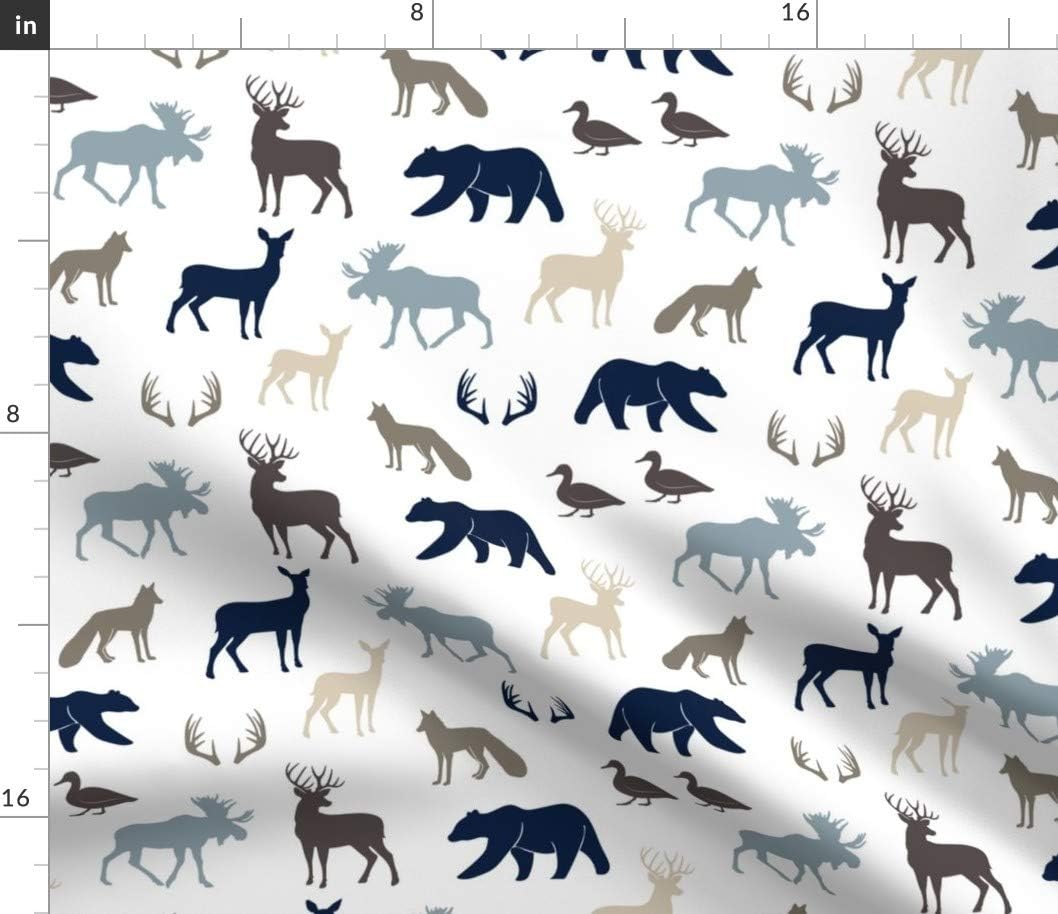 Spoonflower Fabric - Woodland Animals Rustic Woods Collection Navy Moose Boy Trendy Bear Printed on Organic Cotton Sateen Fabric by The Yard - Sewing Quilting Apparel Home Decor