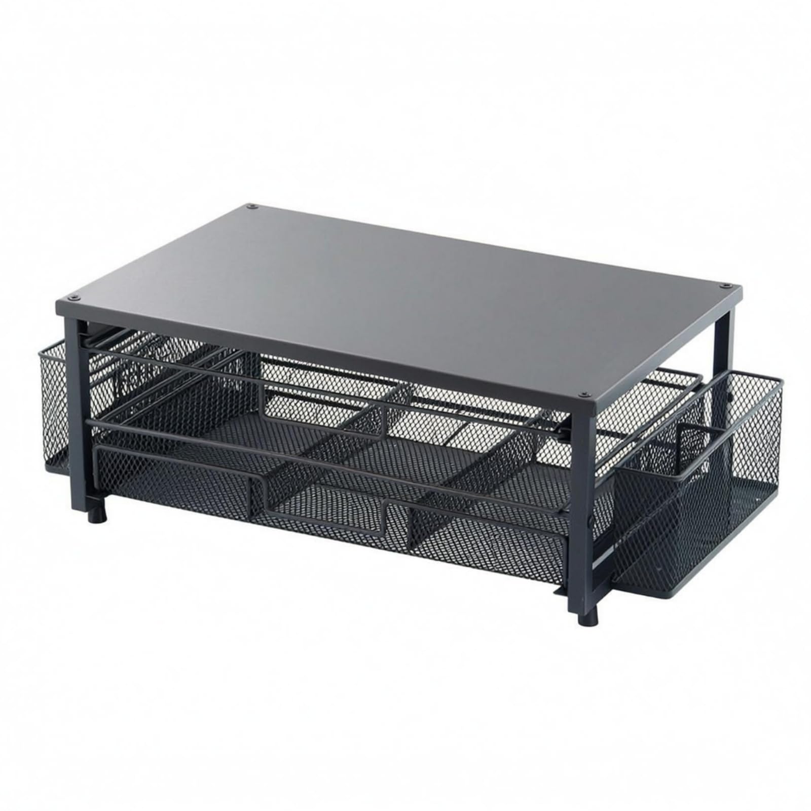 Gralara 3-stufiges Kapselregal Desktop Kaffeekapselregal Kaffeezubehör Küchenorganizer, Schwarz, Mit Eisenseitenkorb