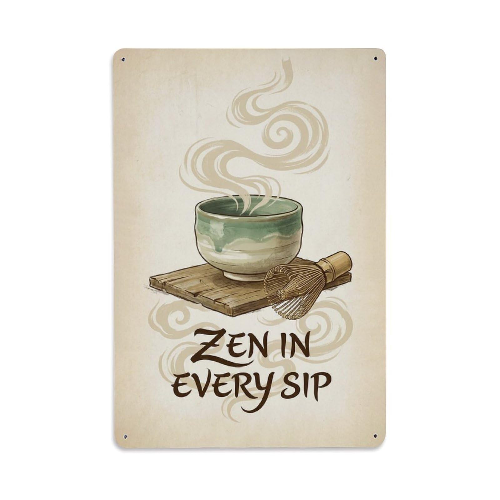 Mindful Sip Zen Tea Ceremony Steam Meditation Mindfulness Metal Tin Sign Plaque Wall Decor for Cafe, Man Cave, Club Bar, Office, Home Garden Round Metal Poster 8x12Inch