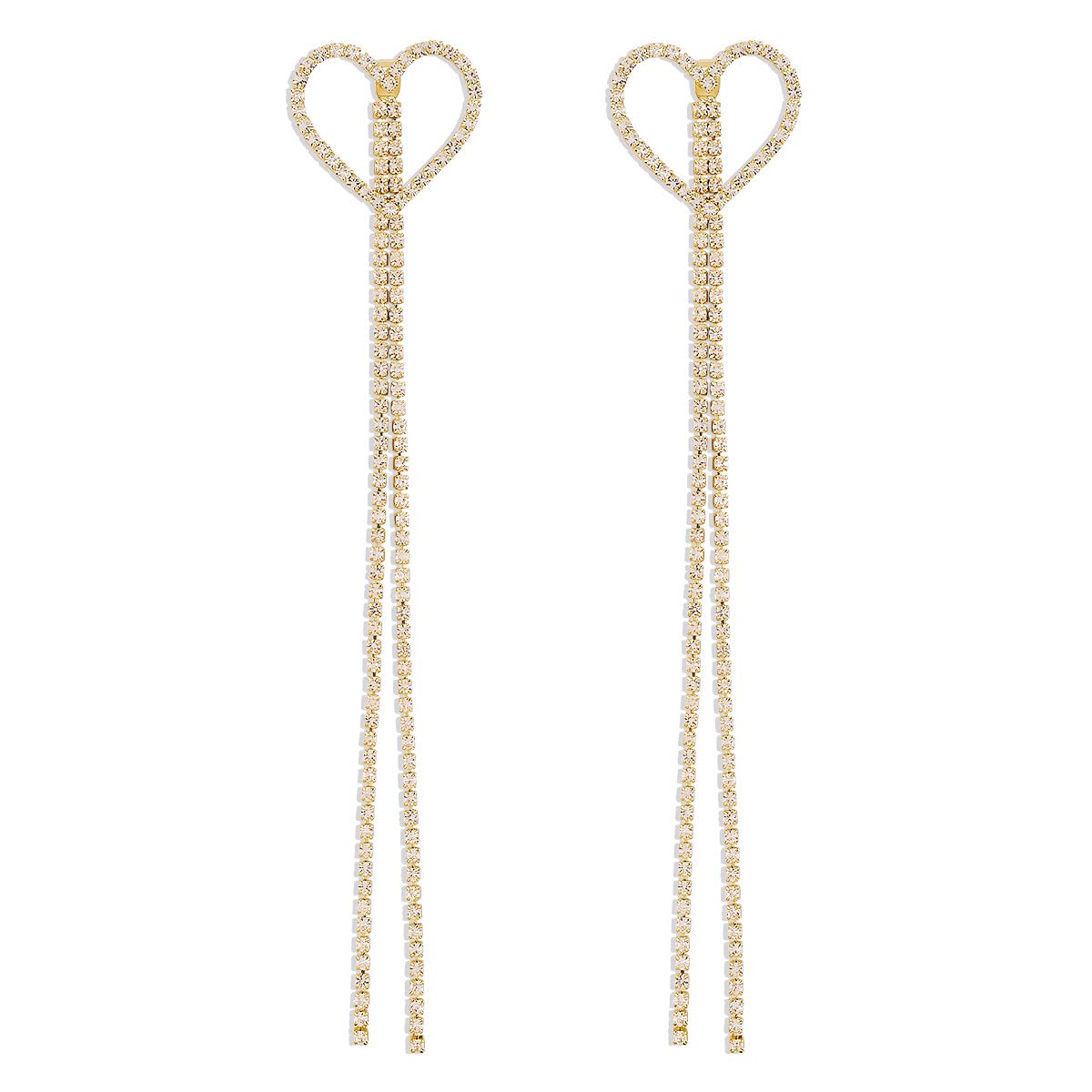 Women’s Tassel Earrings Heart Ear Stud Sparkly Crystal Dangle Earrings Wedding Drop Earrings for Prom or Pageant