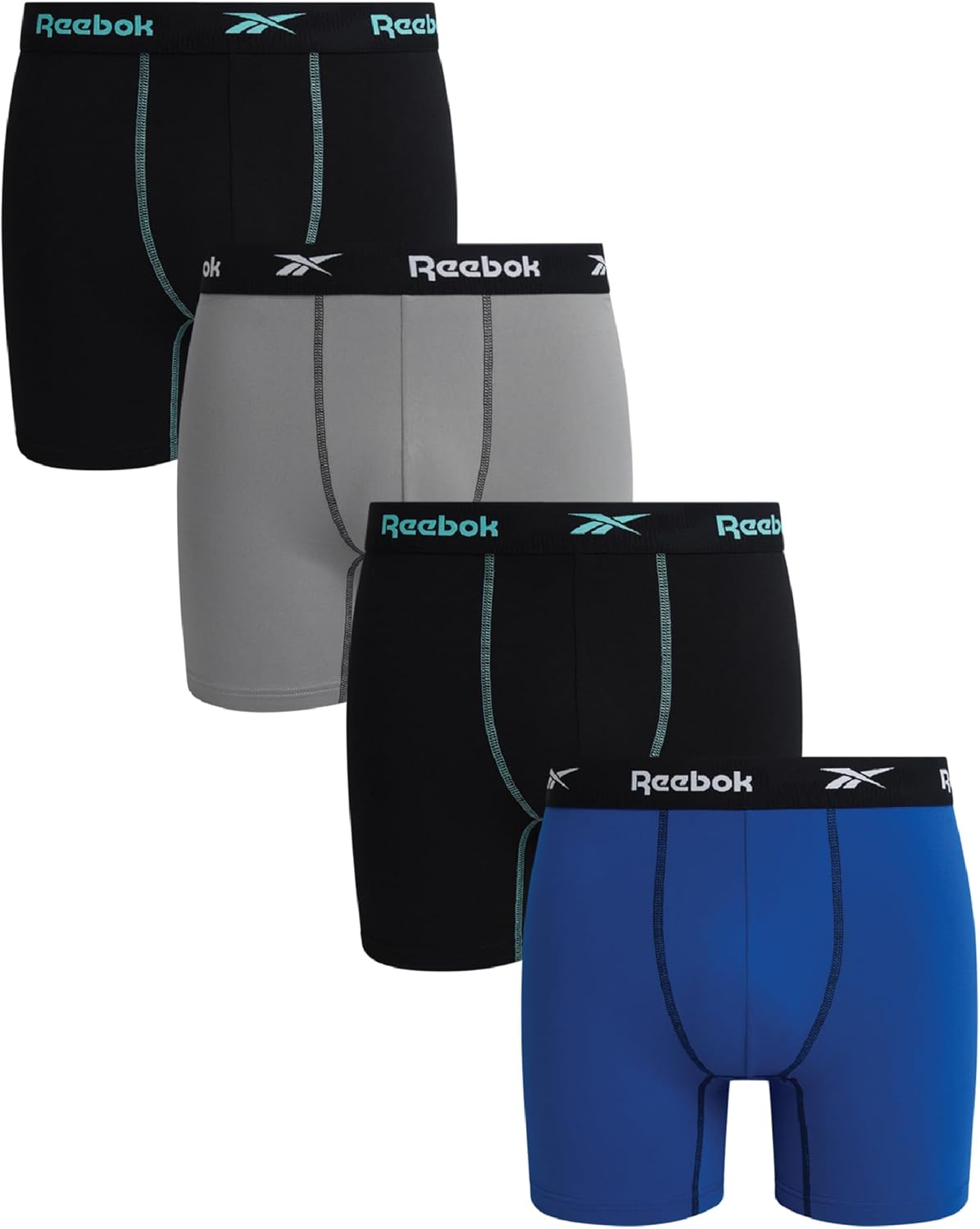 Reebok Mens Boxer Briefs - 4 Pack 6'' Inseam Soft Stretch Performance Mens Underwear Athletic Boxer Briefs with Contour Pouch