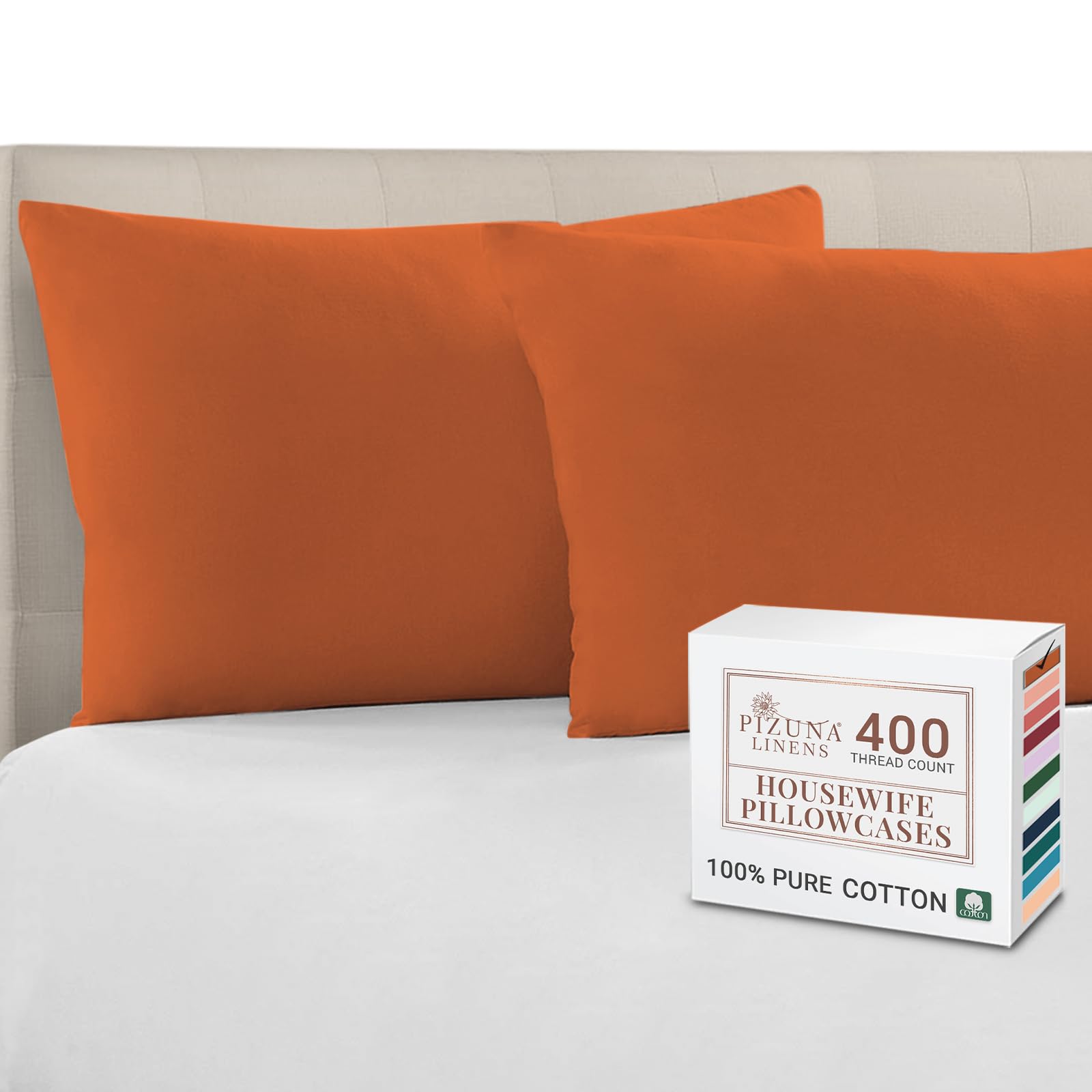 Pizuna 100% Cotton Standard Pillowcases 2 Pack White 50x75cm, 400 Thread Count Long Staple Combed Cotton Soft Pillow Cover, Sateen Weave Oxford Pillow Cases (Cooling Pillowcase 2PC) — view 56