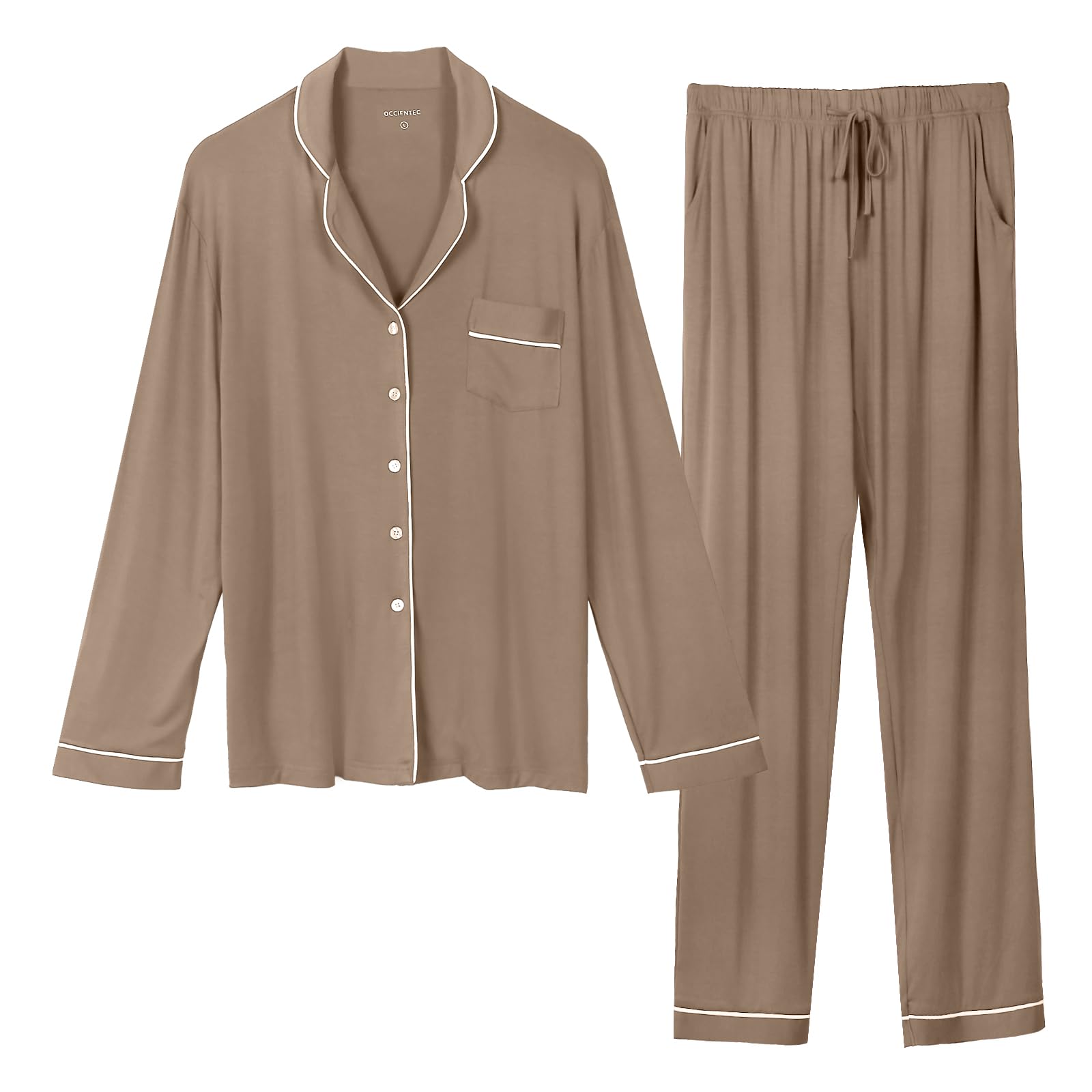 Ensemble de Pyjama Femme Vêtements de Nuit Boutonné à Manches Longues Pyjamas Femme 2 Pcs en Modal Hiver Doux à Porter Et Confortable
