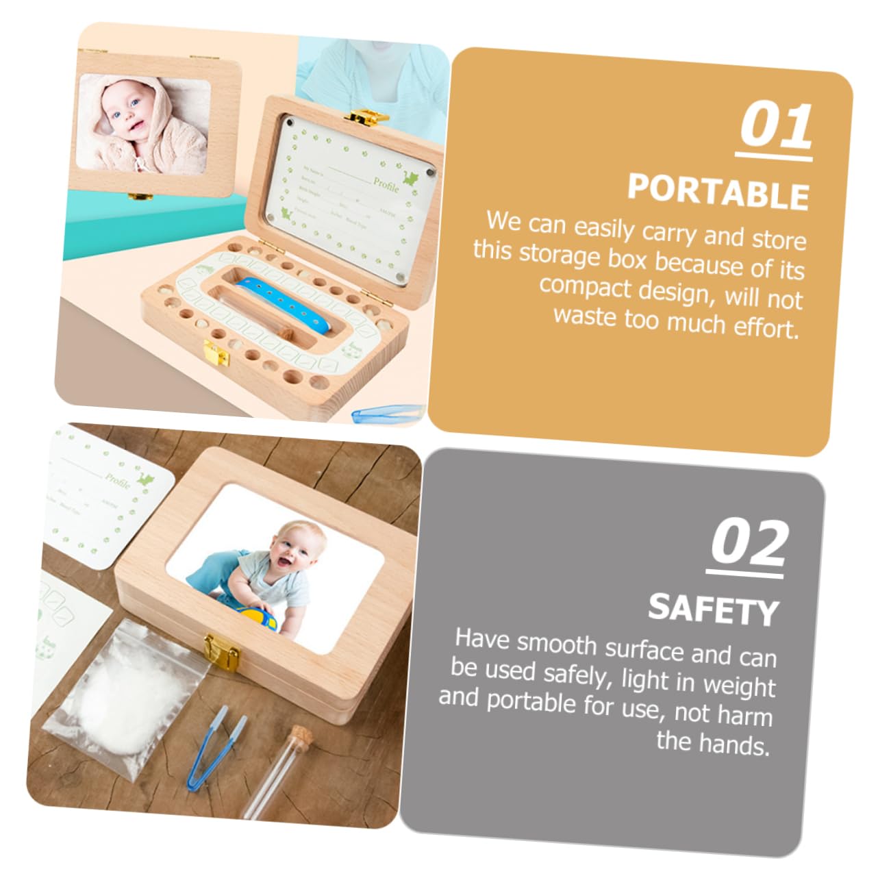 BESTonZON Caja De Almacenamiento De Dientes De Leche De Madera Para Niño Niña Organizador Portátil De Recuerdos Para Dientes y Cabello Infantil Significativo Para Bautizos y Cumpleaños