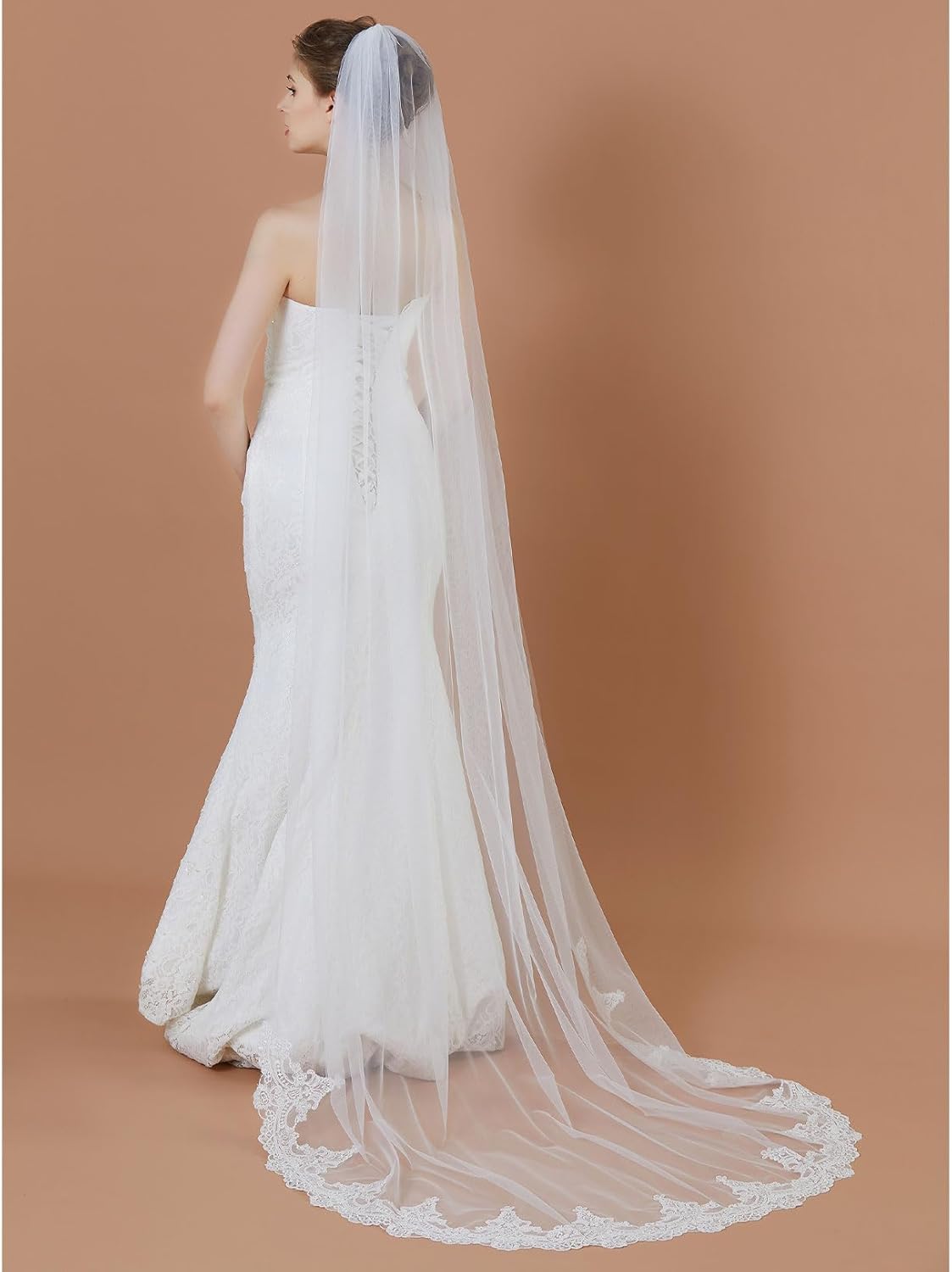 BEAUTELICATE Wedding Bridal Veil with Comb 1 Tier Lace Applique