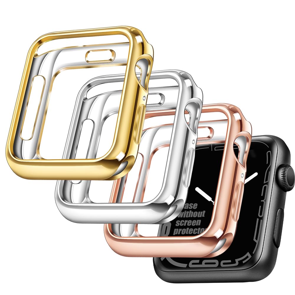 top4cus 40mm Case Soft Flexible Lightweight Anti-Scratch Overall Protective 40mm Iwatch Waterproof Cover Case Shiny Workout Shockproof Bumper Compatible with Apple Watch Series 6/SE/5/4 - Gold — view 8