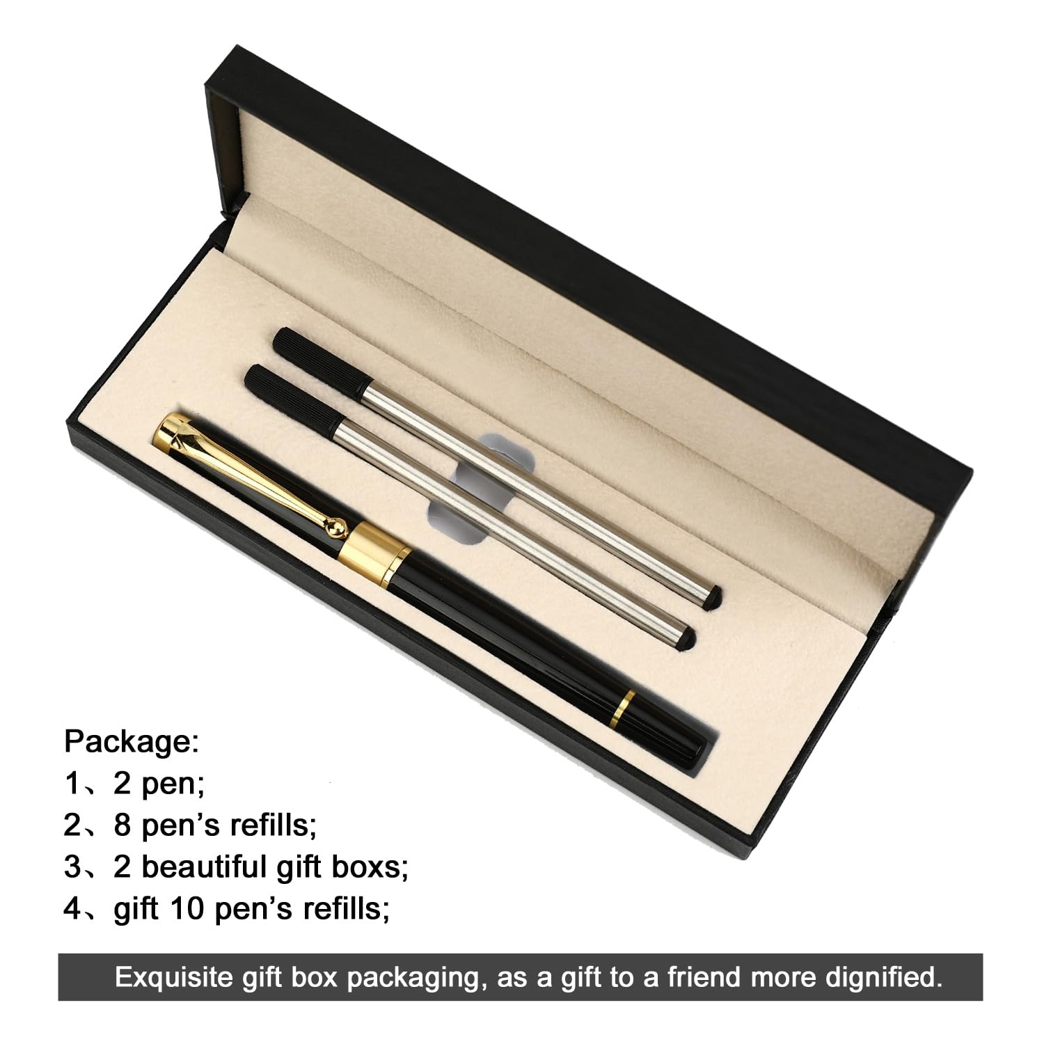 YIVONKA Recambio de bolígrafo negro, línea de lujo de 0,5 mm, el mejor juego de regalo para hombres y mujeres, ejecutivos profesionales, oficina, bonita caja de regalo (2 negros)