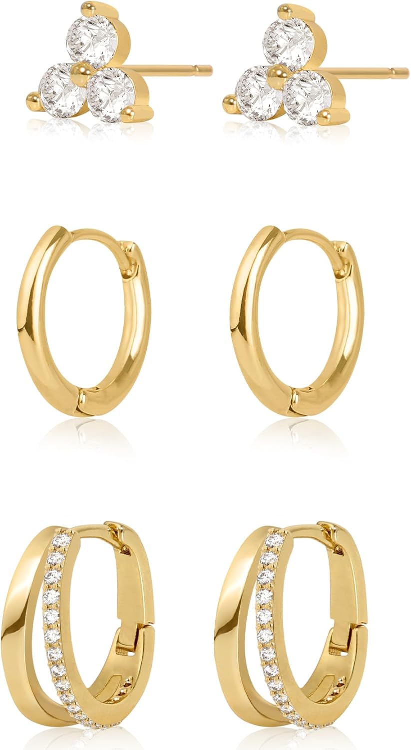 Gold Hoop Earrings for Women, 14K Gold Plated Moon Chunky Hoop Set Lightweight Hypoallergenic Huggie Cartilage Open Earrings for Women Trendy Jewelry Stacks Gifts