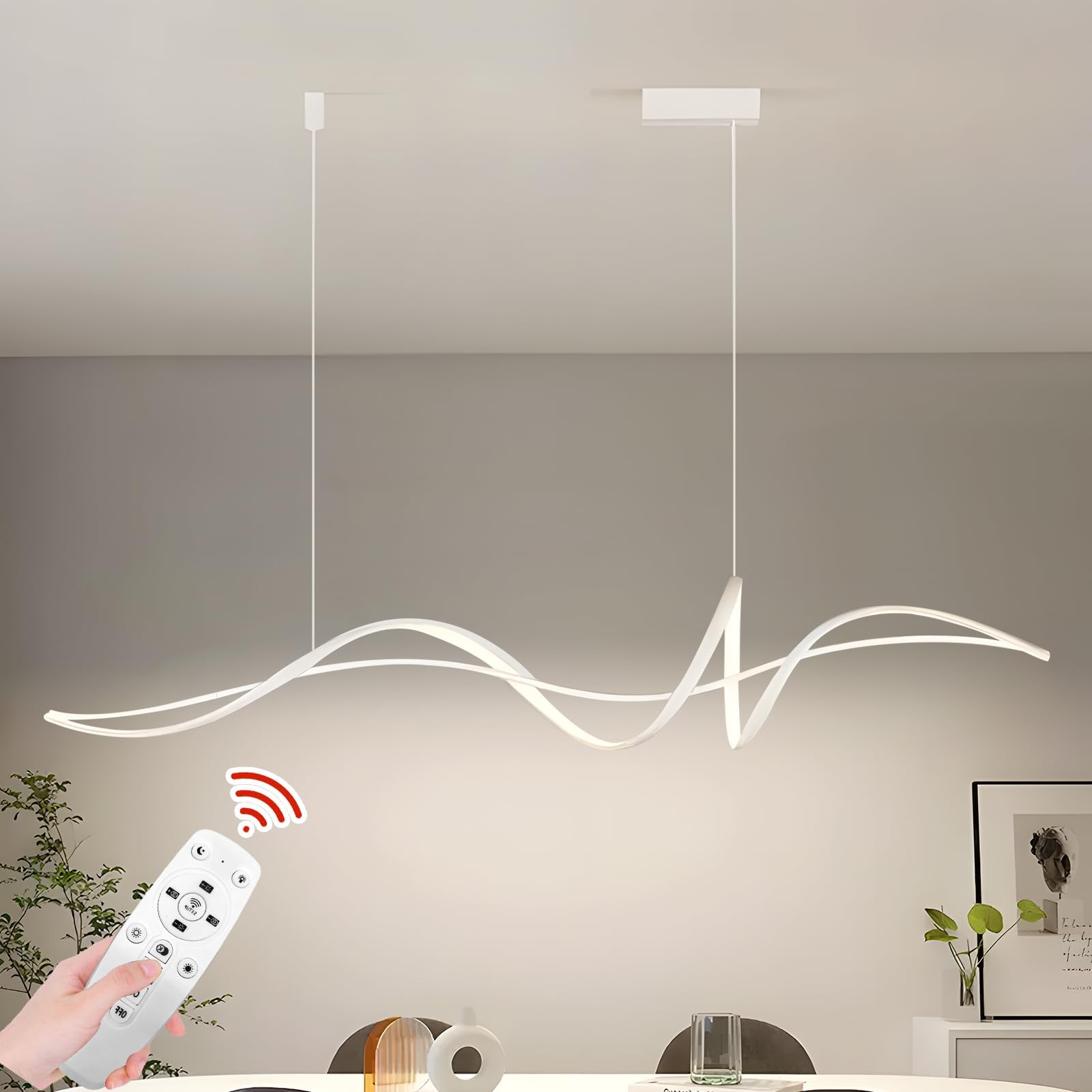 YT YATAI LIGHTING Modern Pendant Lamps Chandelier,Remote Control Adjustable Hanging Chandelier, LED Dimmable Pendant Lights Modern Linear White Chandelier for Kitchen Island Dining Room Living Room