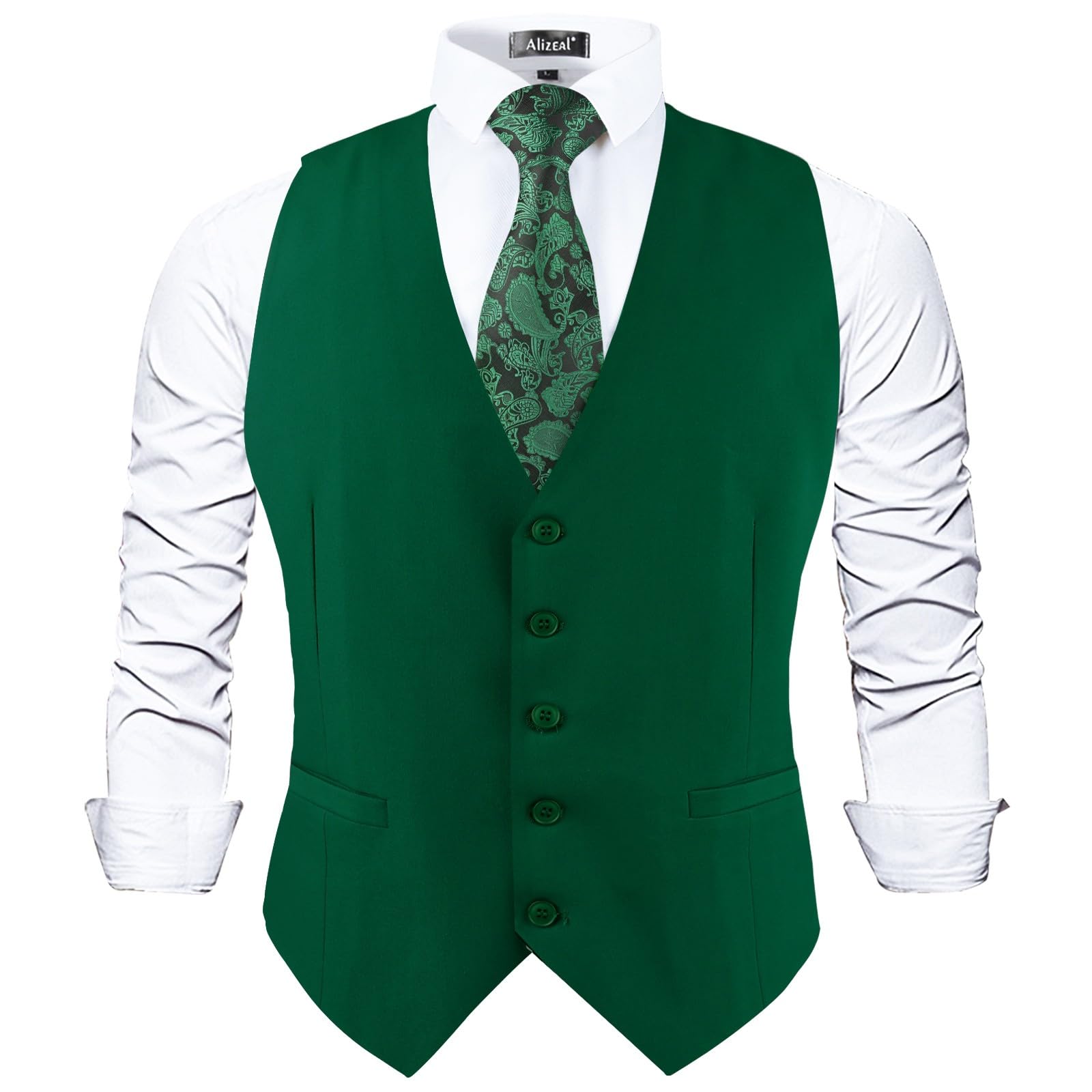 Alizeal Mens Classic Solid Suit Vest Regular Fit Tuxedo Waistcoat