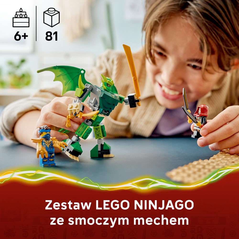 LEGO NINJAGO Smoczy mech Lloyda — zestaw bitewny, zabawka konstrukcyjna, klocki dla chłopca lub dziewczynki, ruchoma figurka mecha i trzy minifigurki ninja, prezent dla dziecka od 6 lat 71862