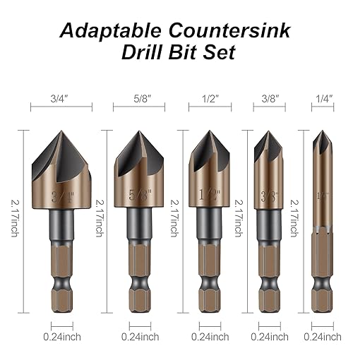 Miniatura 2 de Broca avellanadora de 82 grados HSS de 1/4 a 3/4 pulgadas con vástago hexagonal de 1/4 de pulgada, broca avellanadora para madera, metal, plástico