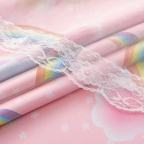 Image of XiDi Pink Curtains for Girls Bedroom 2 Panels 63 Inches Long Cute Double Layer Kids Rainbow Blackout Curtains with Sheer Overlay Lace for Nursery Princess Thermal Insulated Grommet Window Drapes 34x63