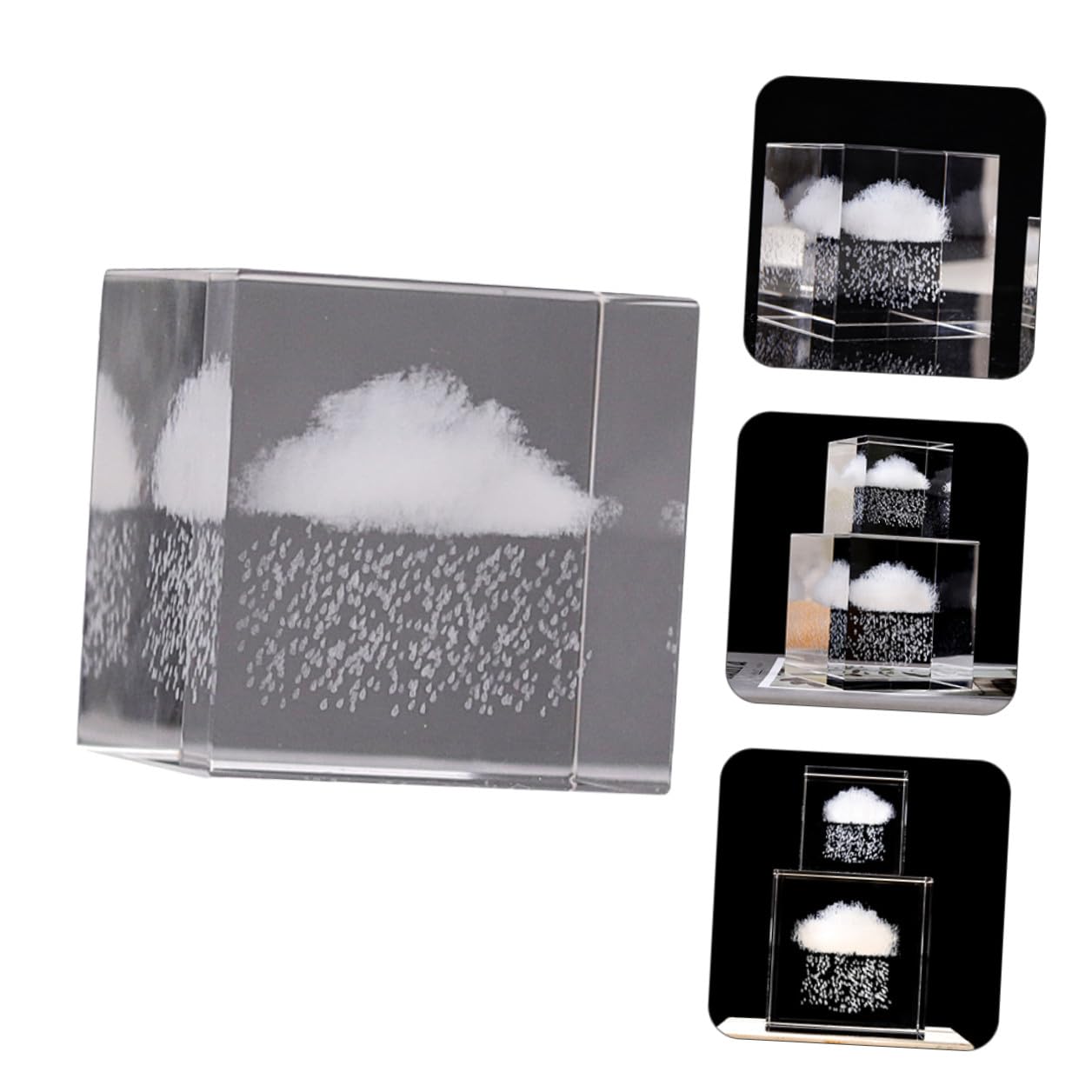 Decoración de Cristal Curativa Cubo Grande Transparente Nube de Lluvia Interior Adorno Artístico para Mesa Hogar y Oficina Fiesta y San Valentín