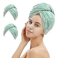 Vista 13 de Paquete de 2 toallas de microfibra para el cabello, toalla de secado de cabello con diseño de botón, toalla para la cabeza para secar el cabello