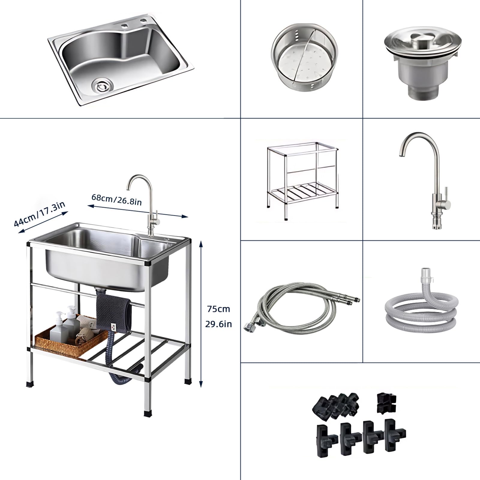Fregadero Camping Acero Inoxidable, Fregadero Independiente con Grifo