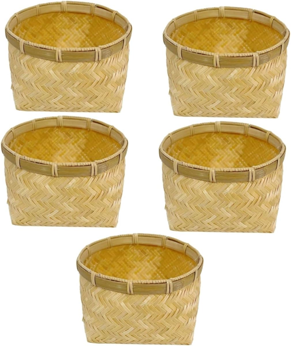 Ciieeo 5pcs Bamboo Woven Storage Basket for Fruits and Snacks Decorative Desktop Storage Holder for Home Organization and Dried Food Display