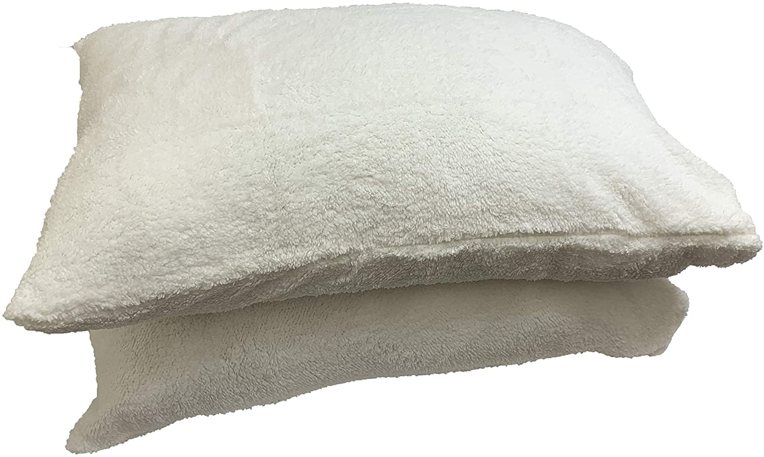 Teddy Fleece Fur/Sherpa Pair of Pillowcases with Pair of Hollow Fiber Pillows in 50 x 75cm (Cream)