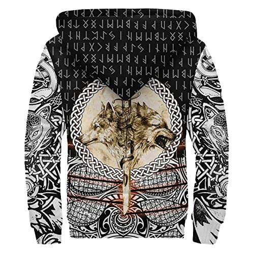 Fenrir wolf 3D full print Sherpa-Lined Jacket for Unisex, Big and Tall Zip Up Fleece Viking Zip Hoodies, Size 丨S - 5XL (Color : Celtic Wolf, Size : Large)2
