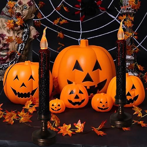 Miniatura 5 de 2 velas LED de goteo de sangre con funcionamiento de batería, velas de polvo de purpurina negra con soporte, amarillo cálido parpadeante, para bodas