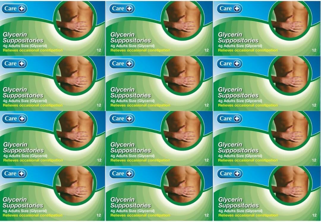 Care Glycerin Suppositories for Adults 144 Suppositories (12 x 12 Packs), for Relief of Occasional Constipation, Helps Stimulate Bowel Movement, Contains Glycerol
