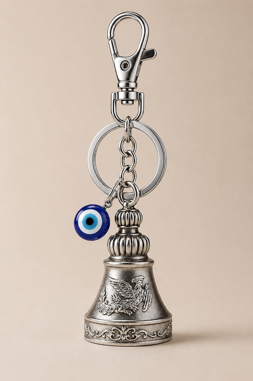 @ Guardian Bell Keychain with Evil Eye Charm | Texture Bell Keychain with Evil Eye & Silver Hook | Lucky Car & Bike Keyring, Bag Charm, Protection Gift PACK OF 1-image-8
