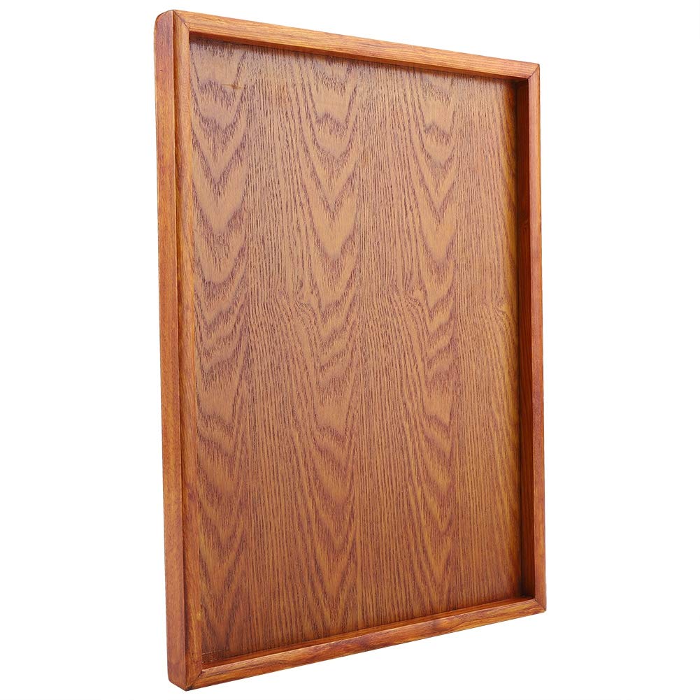 Drewniana taca, prostokątna drewniana taca do serwowania, naturalna taca z drewna bambusowego, nowoczesne bambusowe tace do serwowania stolików kawowych (36 x 27 cm)