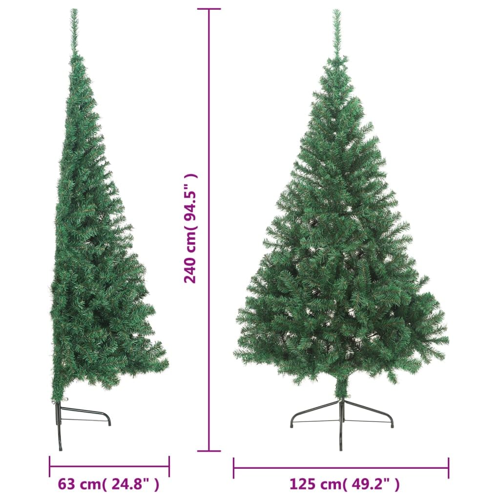 Albero di Natale Artificiale a Metà in PVC con Supporto, Design Semicerchio Salvaspazio, Riutilizzabile, Alberi di Natale, Christmas Tree, per Interni ed Esterni Riparati, Verde, 240 cm, 1050 Punte