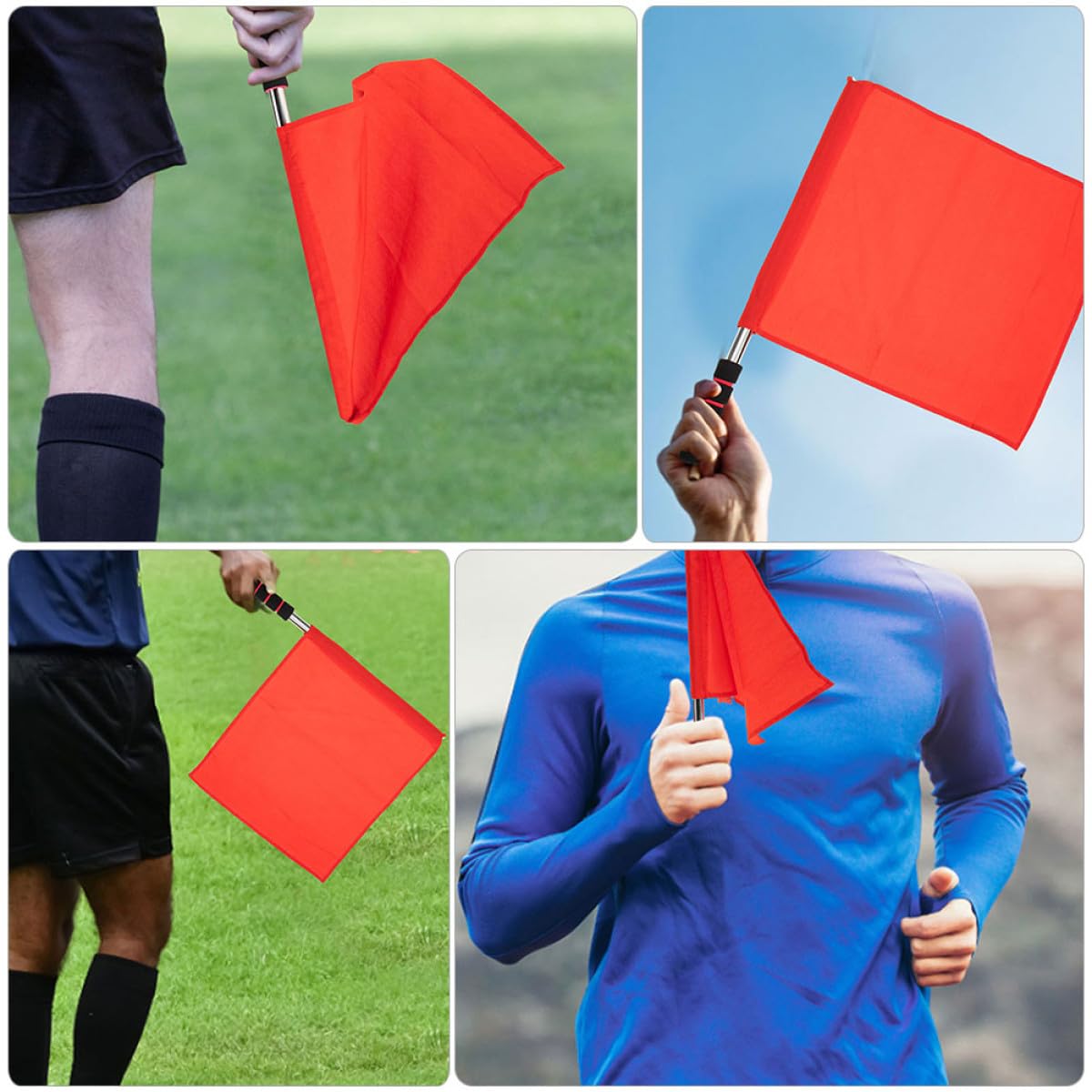FUOYLOO 4pezzi Bandiere Arbitro per Eventi Sportivi Impugnatura Comoda in Acciaio Inossidabile Piccole Bandiere da Segnalazione per Partite e Gare