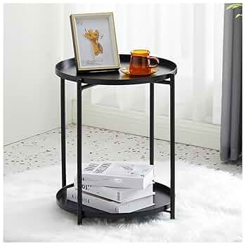 Amazon｜2段 丸 サイドテーブル 円型 折りたたみ ナイトテーブル