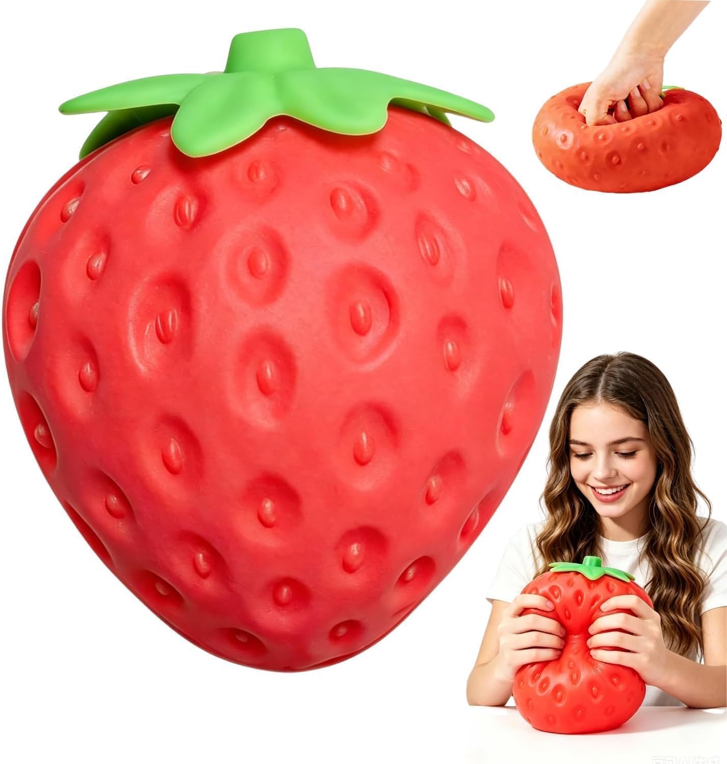 8in Giant Strawberry Squishy, Jumbo Big Strawberry Squeeze Stress Balls — image 1
