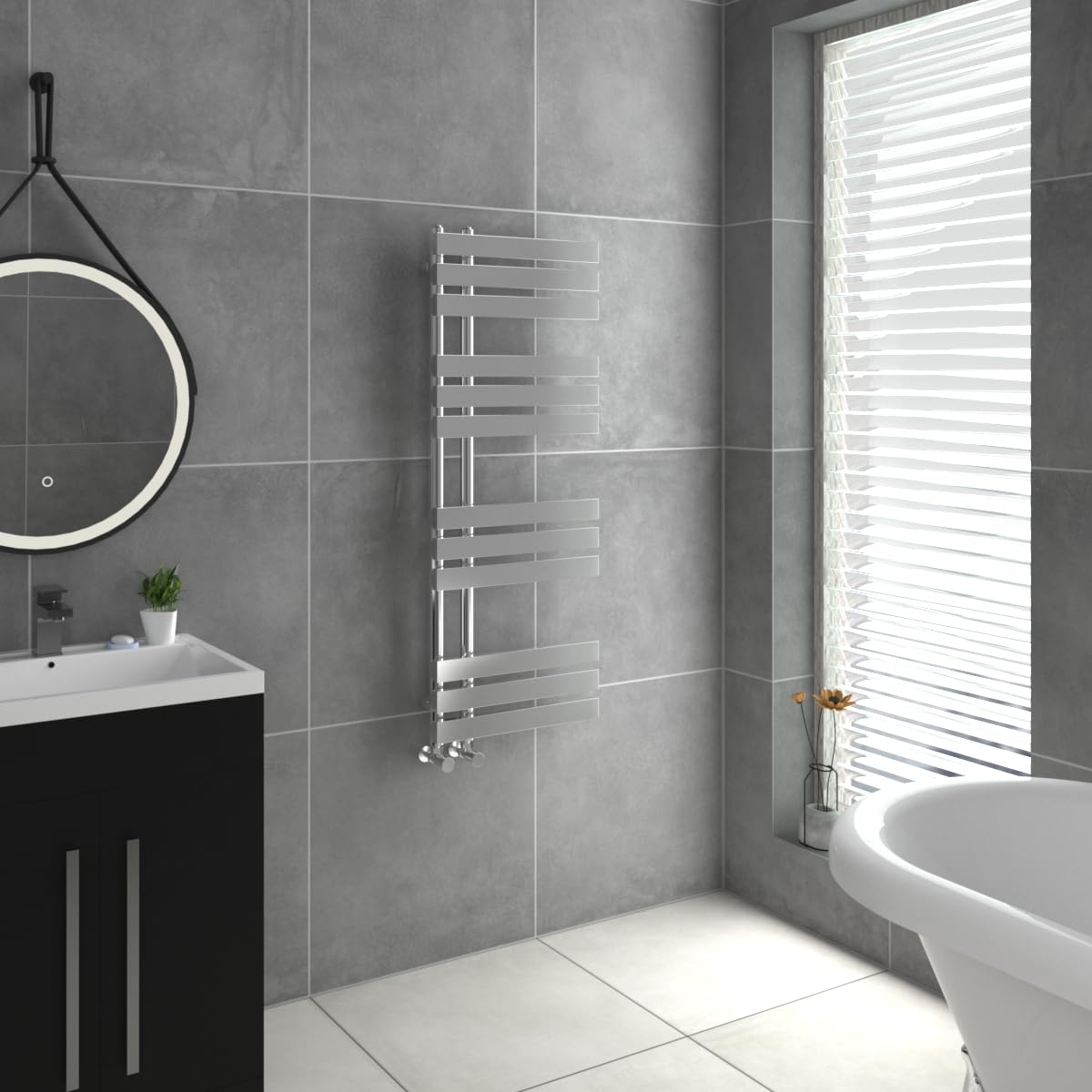 Warmehaus Chrome Designer Heated Towel Rail D Shape Bathroom Ladder Style Radiator Warmer Central Heating 1200X450mm