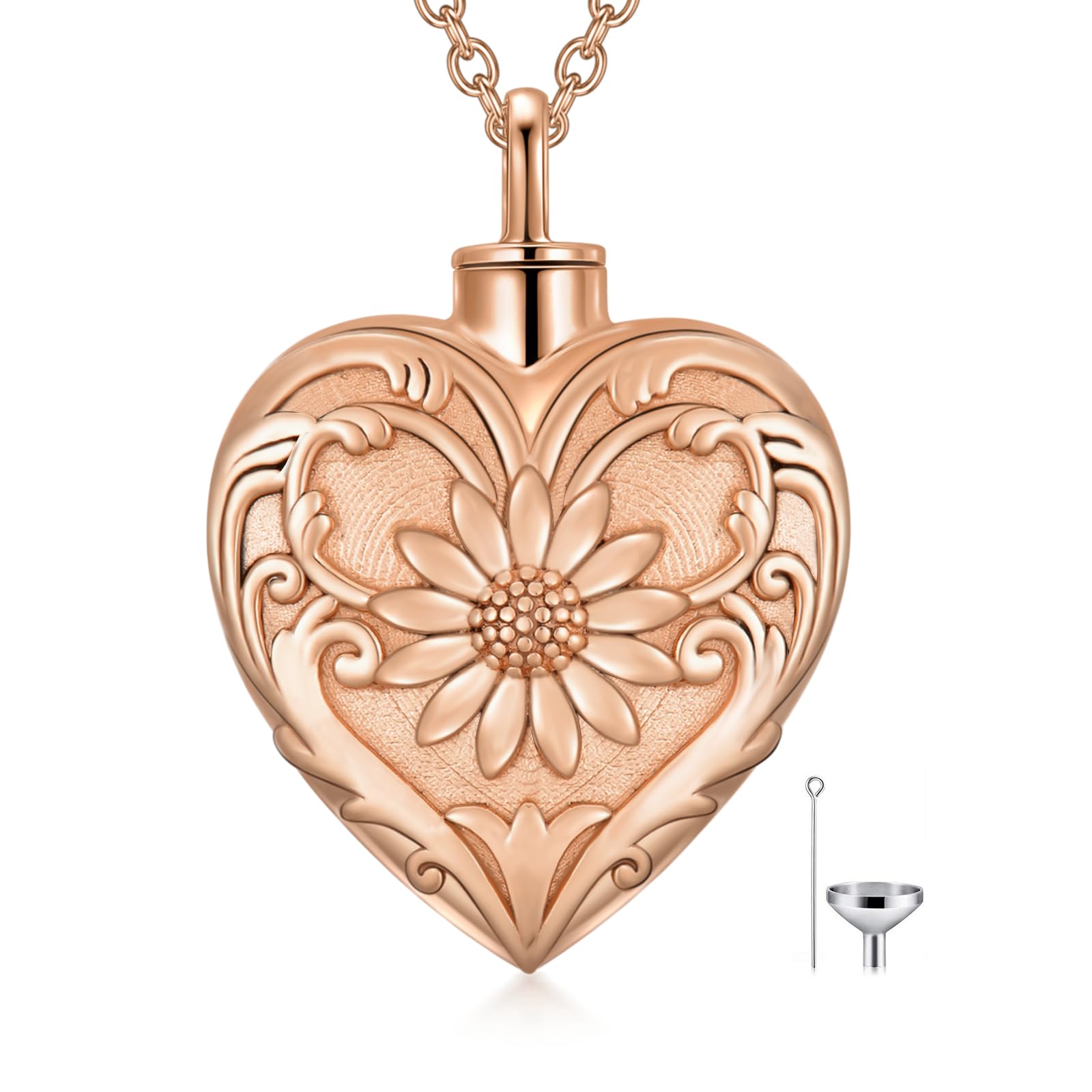SOULMEET Rose Gold Filled Sunflower Cremation Jewelry for Ashes Heart Sunflower Urn Necklace that Holds Human Dog Ashes