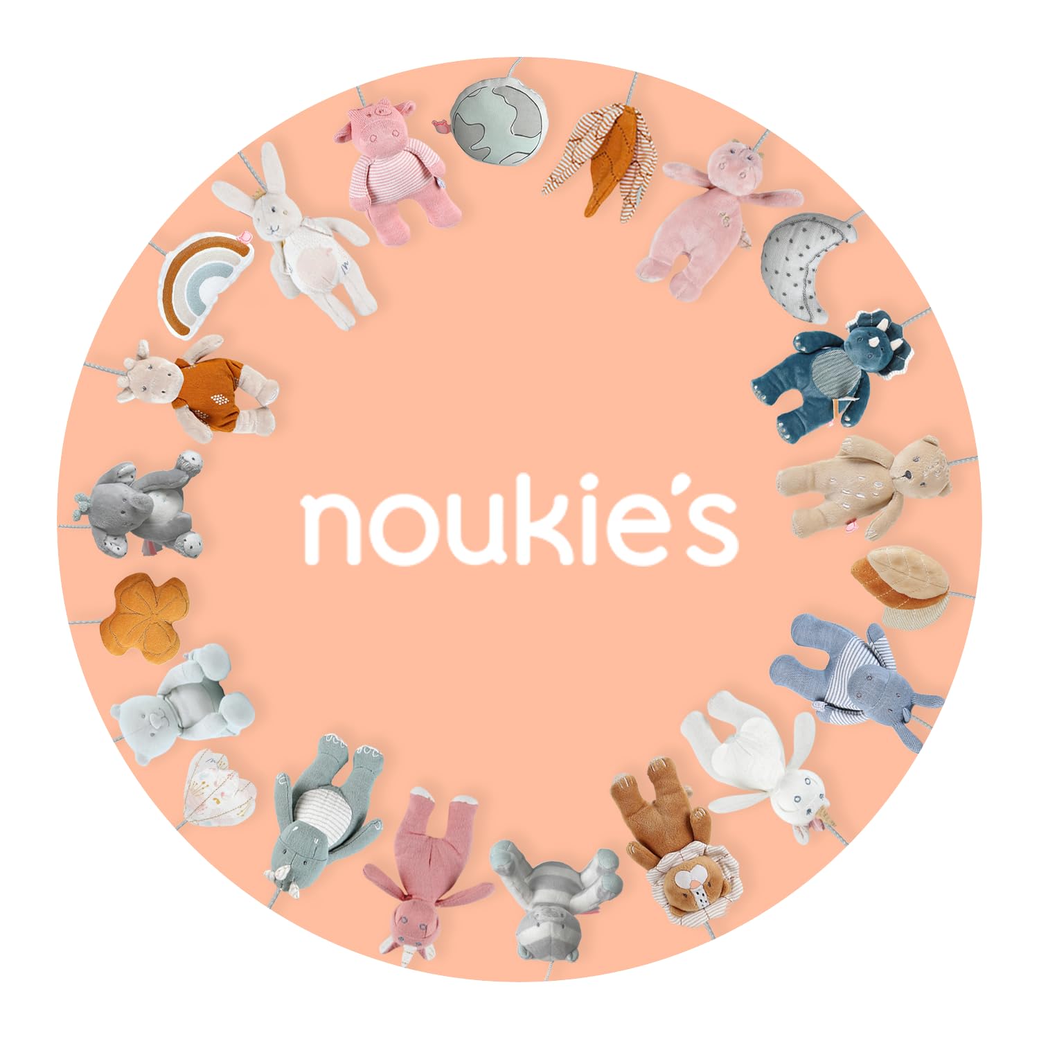Noukie's - Mobile mit Musik Holz Pastel Babou & Kendi - Mobile Wiege, Gitterbett, Laufstall - Lernspielzeug