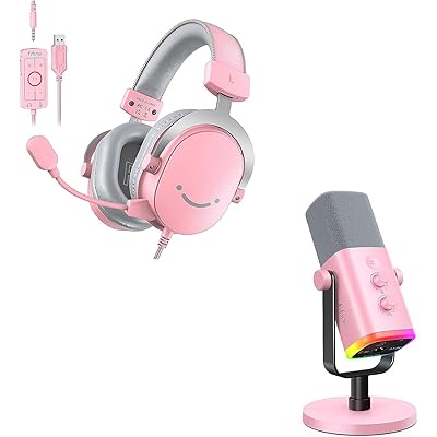 ميكروفون تدفق FIFINE ومجموعة سماعات ألعاب USB ، ميكروفون ديناميكي XLR / USB مع سماعات رأس للكمبيوتر ، حزمة سماعات رأس سلكية على الكمبيوتر مع 7.1 صوت محيطي لـ PS4 / PS5 (AM8P + H9P)