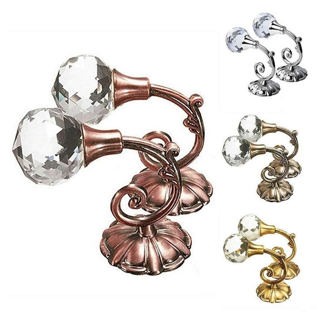 2 duże haki do zawieszania zasłon na ścianie, z metalową ozdobą i kryształkami, eleganckie haki do zawieszania zasłon – srebrne,Silver