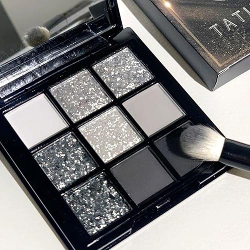 Miniatura 2 de GL-Turelifes Paleta de sombra de ojos negra mate y perla, maquillaje de sombra de ojos ahumada, sombra de ojos gris con purpurina plateada con