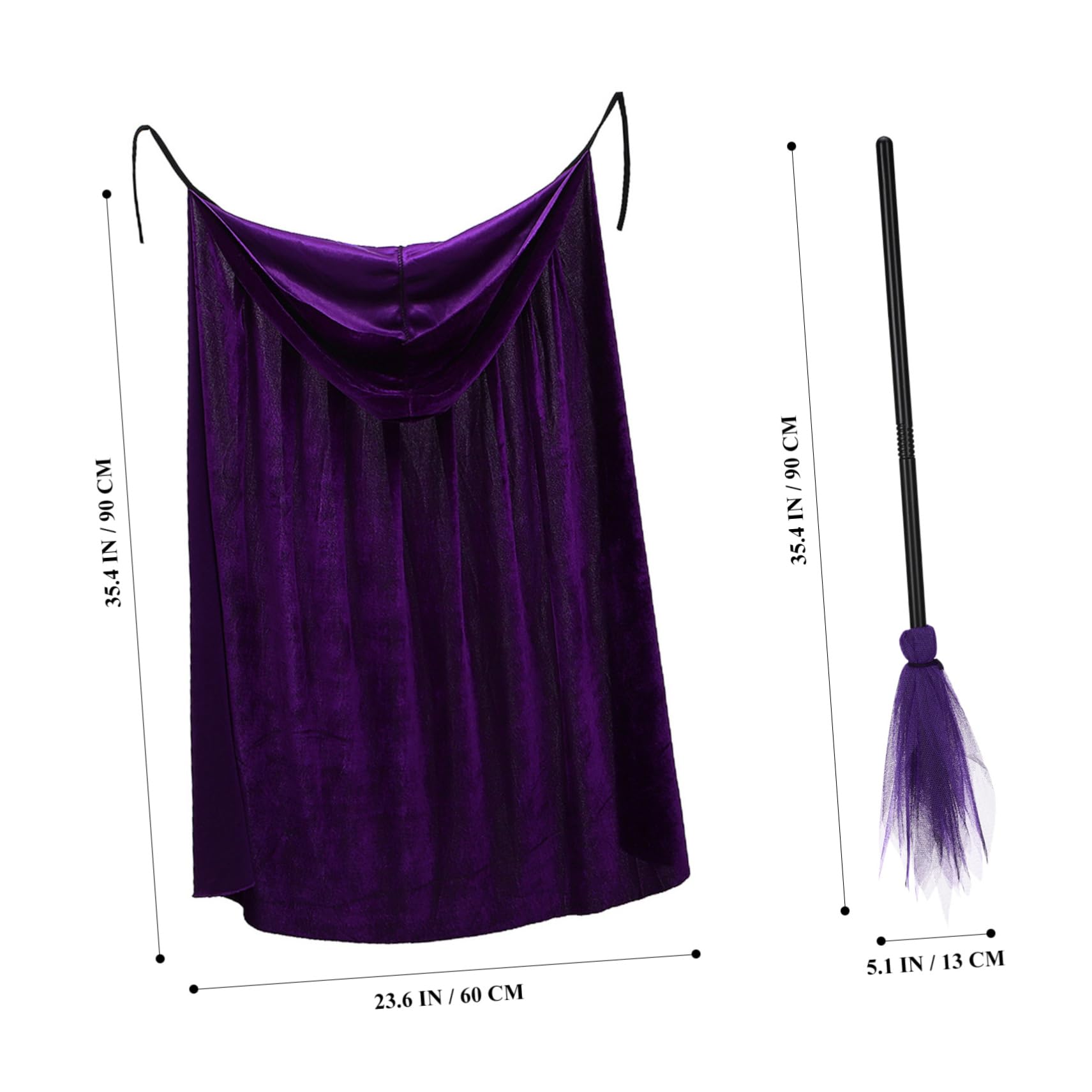 SHERCHPRY Halloween Costume Purple Broom and Cape Set Cosplay Prop Hooded Cloak for Parties