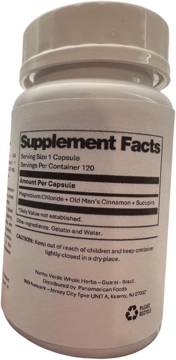 Magnesium Chloride+ Old Man's Cinnamon+ Sucupira 500 Mg (120 Capsules) Plant Based