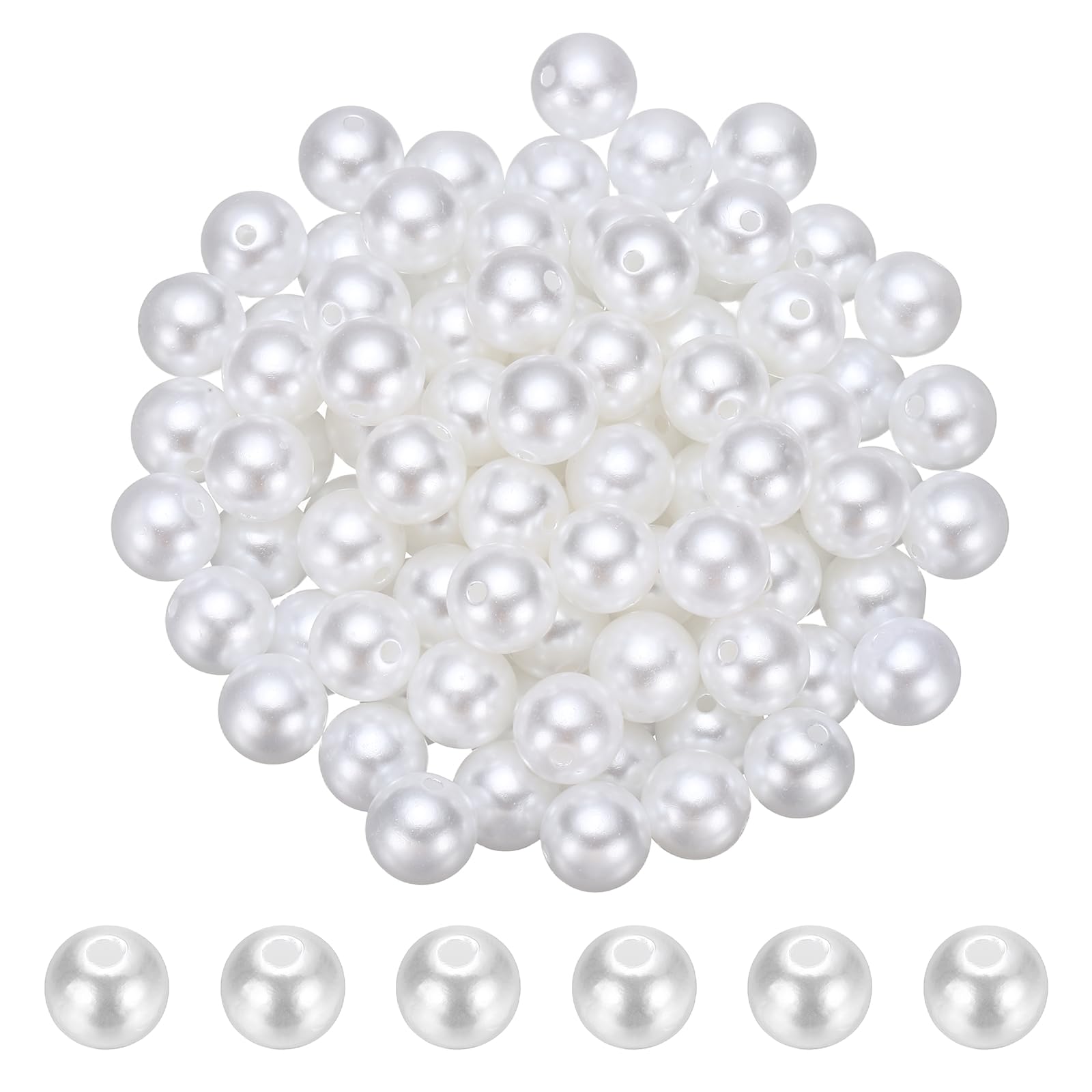 PATIKIL 12mm Colored Pearls, 100Pcs Pearl Beads for Jewelry Making Round Craft Beads with Holes for Jewelry Making DIY Crafts Necklace Bracelet Earring Sewing Home Decor, Pure White